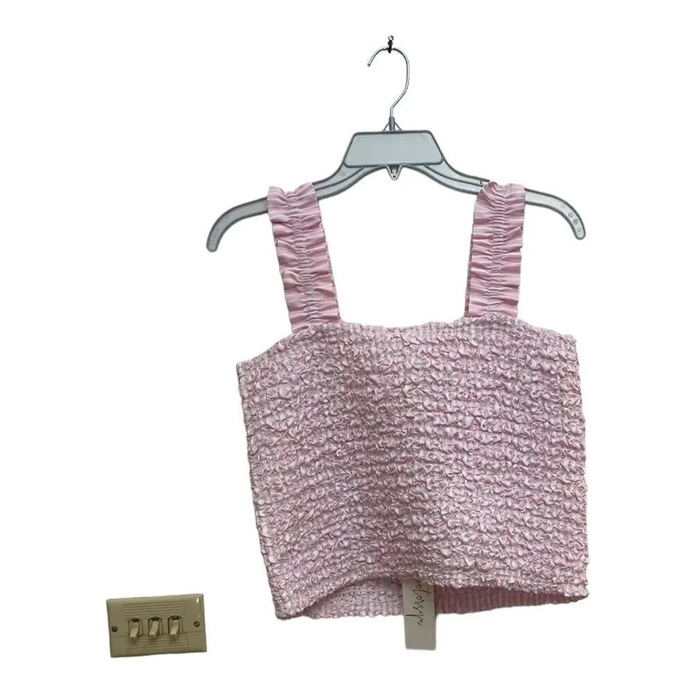 NWT Petersyn Tami Smocked Crop Top Pink Fuchsia Ruffle Strap Size L